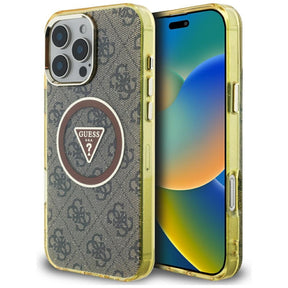 Husa de protectie Guess IML Metal Glitter 4G Circle Triangle MagSafe (GUHMP16XHG4PRTGW) compatibil cu iPhone 16 Pro Max, Maro