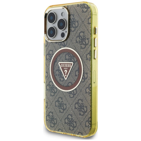 Husa de protectie Guess IML Metal Glitter 4G Circle Triangle MagSafe (GUHMP16LHG4PRTGW) compatibil cu iPhone 16 Pro, Maro