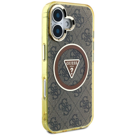 Husa de protectie Guess IML Metal Glitter 4G Circle Triangle MagSafe (GUHMP16SHG4PRTGW) compatibil cu iPhone 16, Maro