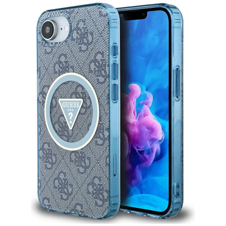 Husa de protectie Guess IML Metal Glitter 4G Circle Triangle MagSafe (GUHMPSE4HG4PRTGB) compatibil cu iPhone 16e / iPhone 17e, Albastru