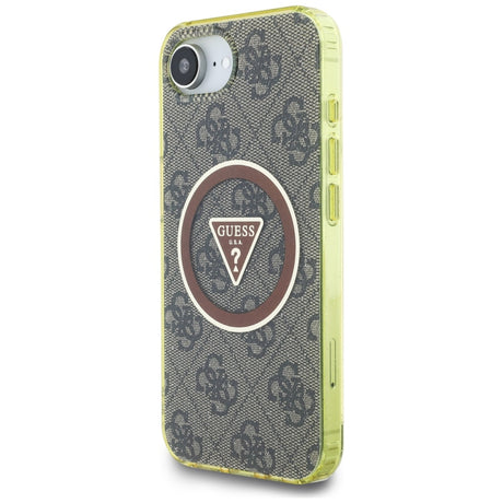 Husa de protectie Guess IML Metal Glitter 4G Circle Triangle MagSafe (GUHMPSE4HG4PRTGW) compatibil cu iPhone 16e / iPhone 17e, Maro