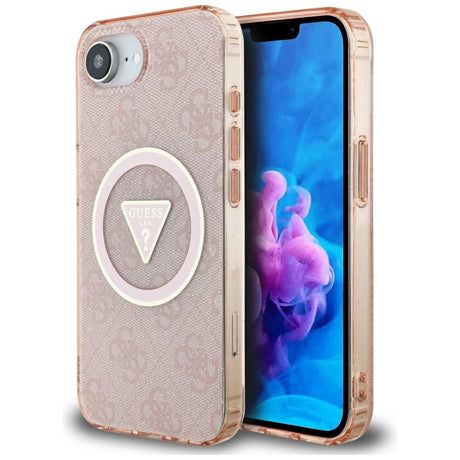 Husa de protectie Guess IML Metal Glitter 4G Circle Triangle MagSafe (GUHMPSE4HG4PRTGP) compatibil cu iPhone 16e / iPhone 17e, Roz