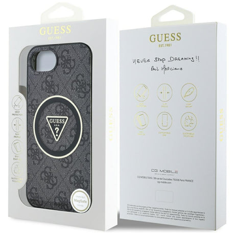 Husa de protectie Guess IML Metal Glitter 4G Circle Triangle MagSafe (GUHMPSE4HG4PRTGK) compatibil cu iPhone 16e / iPhone 17e, Negru