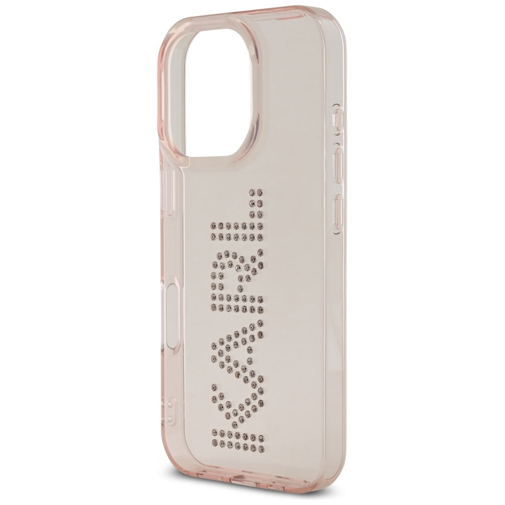 Husa de protectie Karl Lagerfeld IML Rhinestones (KLHCP16LHKLSTDCP) compatibil cu iPhone 16 Pro, Roz Logo