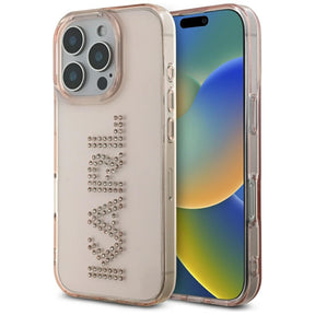 Husa de protectie Karl Lagerfeld IML Rhinestones (KLHCP16LHKLSTDCP) compatibil cu iPhone 16 Pro, Roz Logo