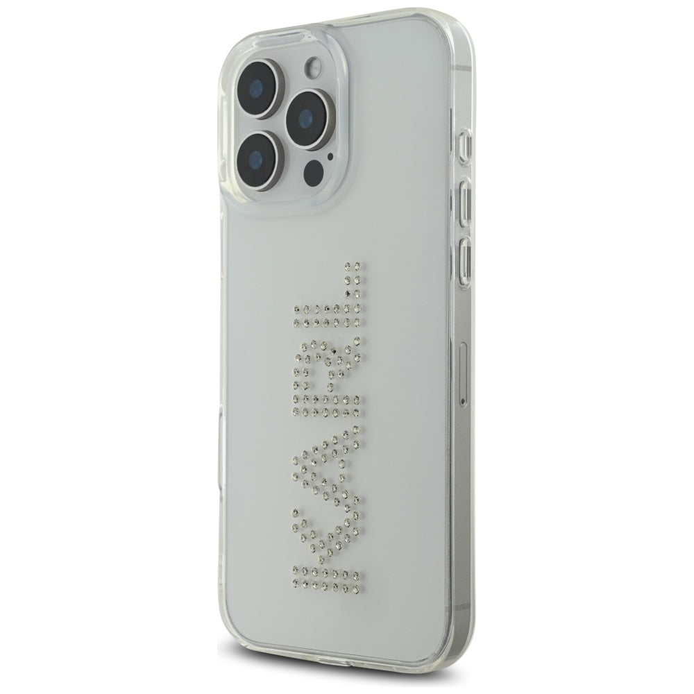 Husa de protectie Karl Lagerfeld IML Rhinestones (KLHCP16LHKLSTDCT) compatibil cu iPhone 16 Pro, Transparent Logo