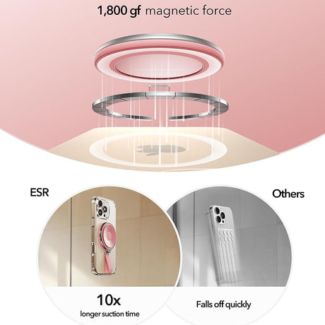 Suport ESR Suction Phone HaloLock (2K6500101), Hands-Free Mirror Phone Stand, Magnetic, 360° Rotation Ring, Roz