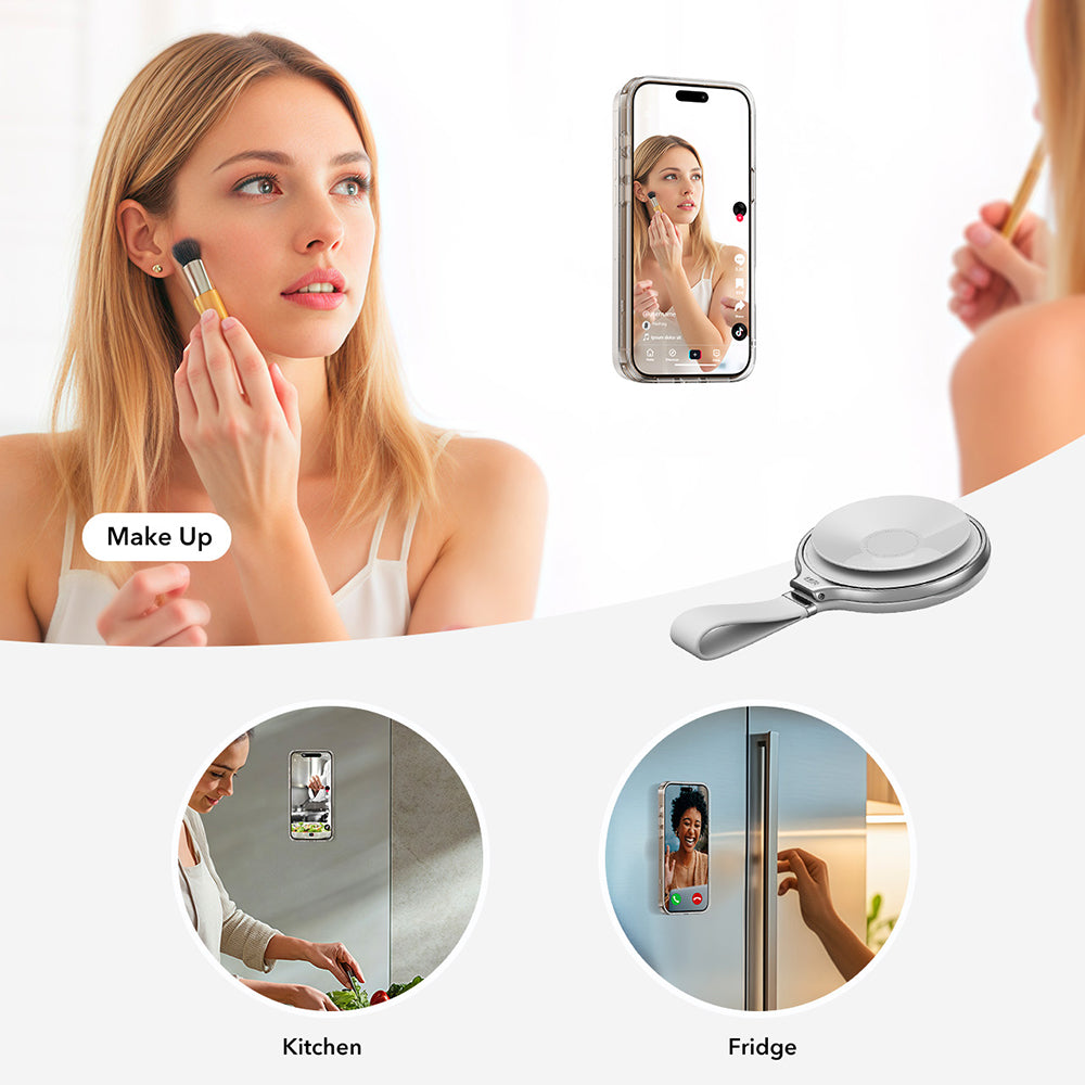 Suport ESR Suction Phone HaloLock (2K6500201), Hands-Free Mirror Phone Stand, Magnetic, 360° Rotation Ring, Alb