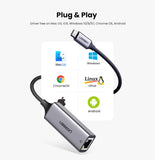 Ugreen CM199 USB-C - RJ45 adapter, szürke