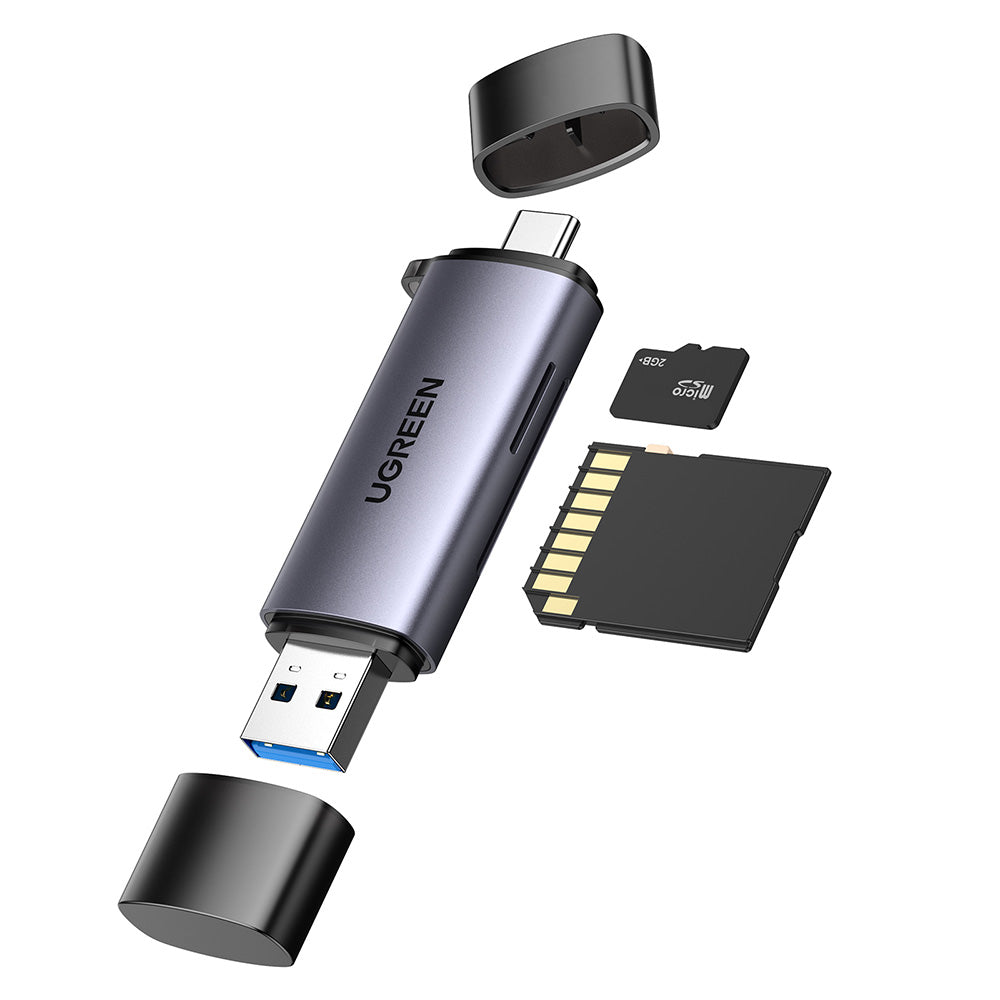 Adaptor Ugreen Card Reader CM185, USB/USB-C la SD/TF, 5Gb/s, Gri