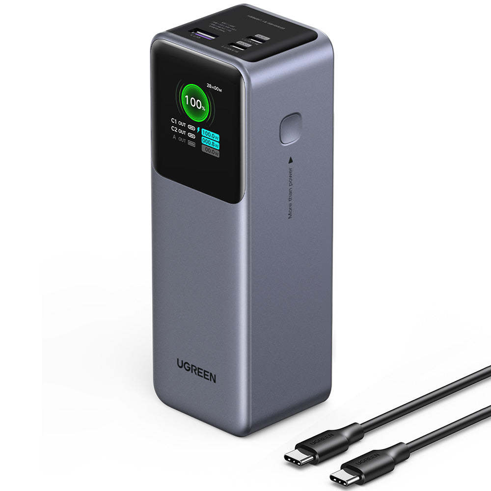 Baterie externa Ugreen PB722 (35525B), Fast Charging, Digital Display, 25000mAh, USB, 2x Type-C, 200W, QC, PD, 5V/3A, Gri