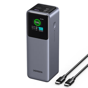 Baterie externa Ugreen PB722 (35525B), Fast Charging, Digital Display, 25000mAh, USB, 2x Type-C, 200W, QC, PD, 5V/3A, Gri