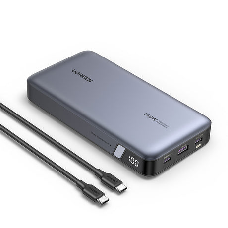 Baterie externa Ugreen PB205 (90597A), Fast Charge, Digital Display, 25000mAh, USB, 2x Type-C, PD3.0, 145W, 5V/3A, Gri Spatial