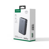 Baterie externa Ugreen PB205 (90597A), Fast Charge, Digital Display, 25000mAh, USB, 2x Type-C, PD3.0, 145W, 5V/3A, Gri Spatial