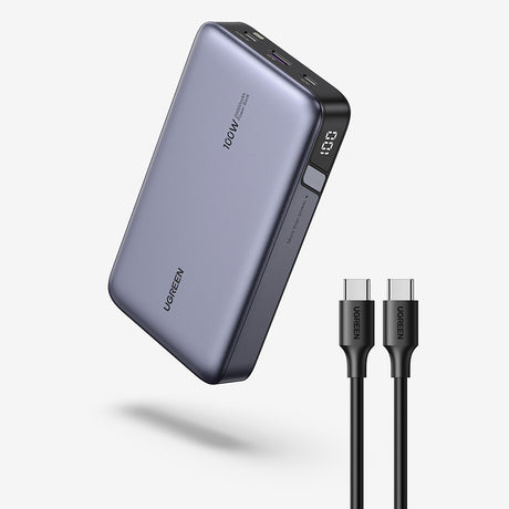 Baterie externa Ugreen PB720 (25188), Two-way Fast Charging, Digital Display, 20000mAh, USB, Type-C, 100W, 5V/3A, Negru