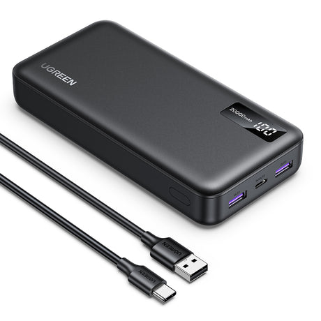 Baterie externa Ugreen PB312 (25683), Fast Charging, Digital Display, 20000mAh, 2x USB, 2x Type-C, PD3.0, 5V/3A, Negru