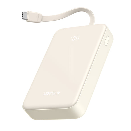 Baterie externa Ugreen PB505 (35340), Fast Charging, 20000mAh, USB, USB-C, Built-in Type-C Cable, 22.5W, 5V/3A, Bej