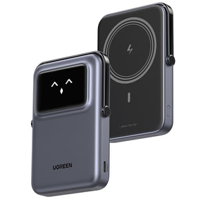 Baterie externa Ugreen Wireless Uno PB572 (45327), MagSafe, Fast Charge, TFT Display, Stand, 10000mAh, USB-C, 20W, 5V/3A, Gri