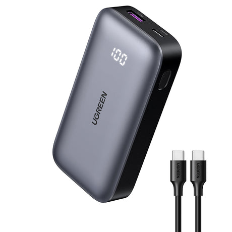 Baterie externa Ugreen PB502 (25185), Fast Charging, with Digital Display, 10000mAh, USB, Type-C, 30W, 5V/3A, Gri
