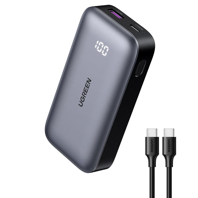 Baterie externa Ugreen PB502 (25185), Fast Charging, with Digital Display, 10000mAh, USB, Type-C, 30W, 5V/3A, Gri