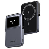 Baterie externa Ugreen PB571 (35605B), with Digital Display, Fast Charge, Magnetic, Wireless, 5000mAh, USB-C, 18W, 5V/3A, Gri