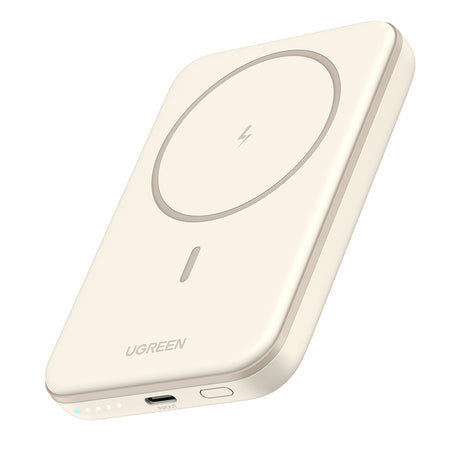 Baterie externa Ugreen PB560 (25207), Fast Charge, Wireless, Magnetic, 5000mAh, USB-C, 15W, 5V/3A, with Type-C Cable, Bej