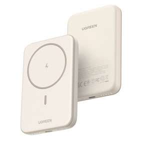 Baterie externa Ugreen PB560 (25207), Fast Charge, Wireless, Magnetic, 5000mAh, USB-C, 15W, 5V/3A, with Type-C Cable, Bej