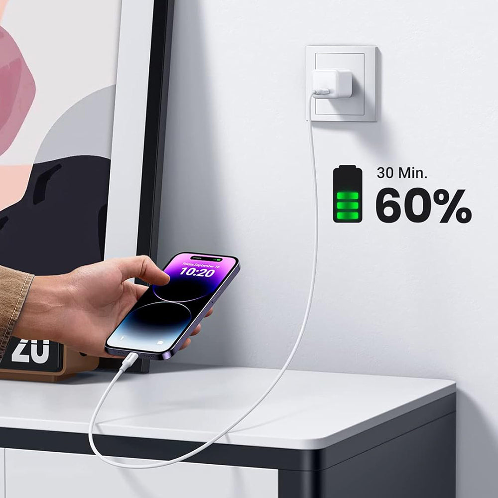 Cablu Ugreen US171 (10493), for iPhone, iPad, Fast Charge, USB-C to Lightning, 3A, 480Mbps, MFI Certified, 1m, Alb