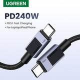 Cablu Ugreen L513 (45068), USB-C to Type-C, Fast Charging, PD240W, 5A, 480Mbps, 2m, Gri Spatial