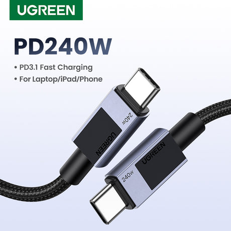 Cablu Ugreen L513 (45067), USB-C to Type-C, Fast Charging, PD240W, 5A, 480Mbps, 1m, Gri Spatial