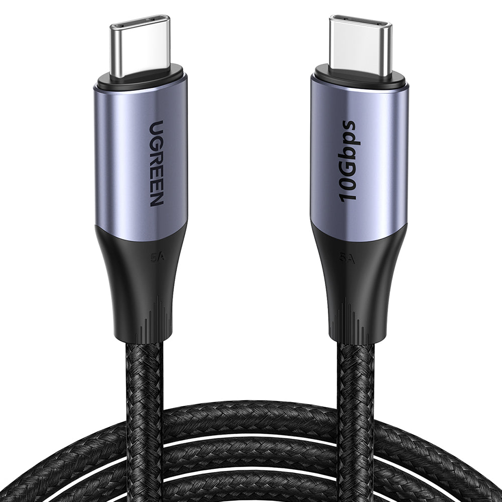 Cablu Ugreen US355 (80150), Type-C, Fast Charging, 100W, 5A, 4K, 10Gbps, Smart Chip, Audio-Video, Nylon, 1m, Negru