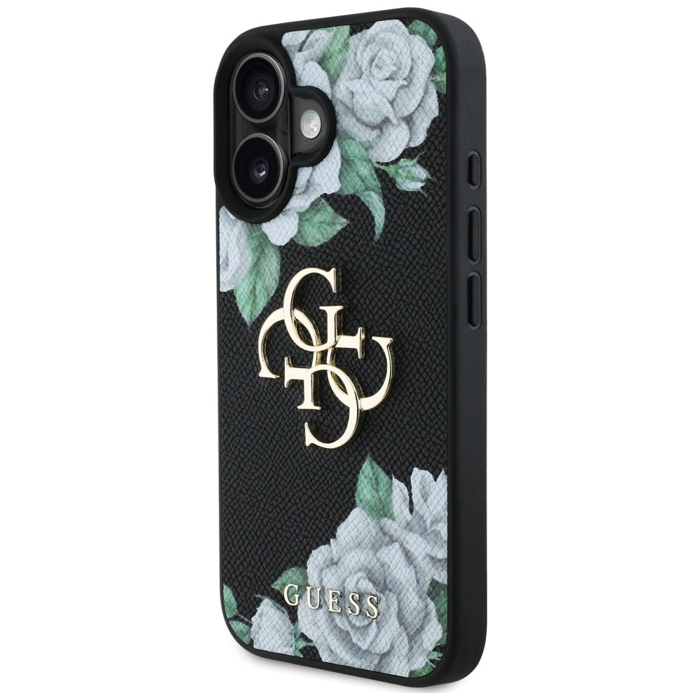 Husa de protectie Guess Hardcase 4G Grained Roses Big Logo (GUHCP16SPGROP4MK) compatibil cu iPhone 16, Negru