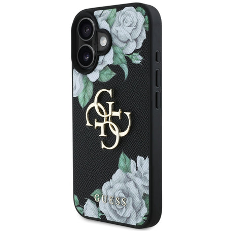 Husa de protectie Guess Hardcase 4G Grained Roses Big Logo (GUHCP16SPGROP4MK) compatibil cu iPhone 16, Negru