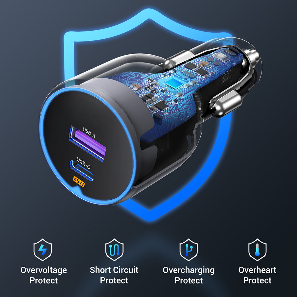 Incarcator Ugreen Car EC701 (35023), Fast Charging, Type-C, USB, 63W, 3A, PD3.0, QC 3.0, Negru