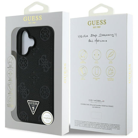 Husa de protectie Guess Peony Grained Hot Stamp Triangle MagSafe (GUHMP16SPGBTMK) compatibil cu iPhone 16, Negru