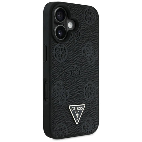 Husa de protectie Guess Peony Grained Hot Stamp Triangle MagSafe (GUHMP16SPGBTMK) compatibil cu iPhone 16, Negru
