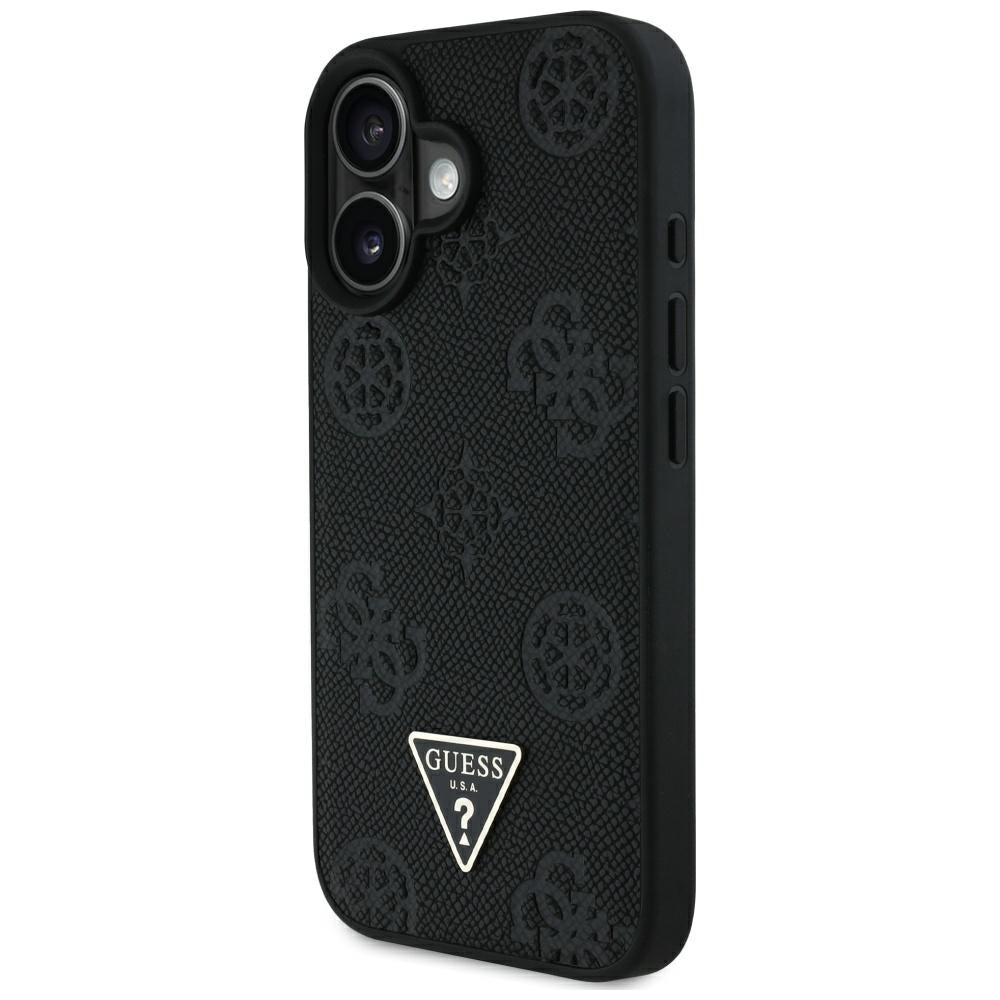 Husa de protectie Guess Peony Grained Hot Stamp Triangle MagSafe (GUHMP16SPGBTMK) compatibil cu iPhone 16, Negru