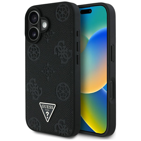 Husa de protectie Guess Peony Grained Hot Stamp Triangle MagSafe (GUHMP16SPGBTMK) compatibil cu iPhone 16, Negru