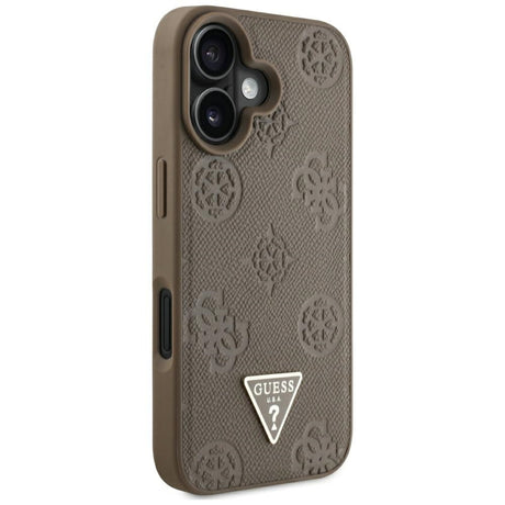 Husa de protectie Guess Peony Grained Hot Stamp Triangle MagSafe (GUHMP16SPGBTMW) compatibil cu iPhone 16, Maro
