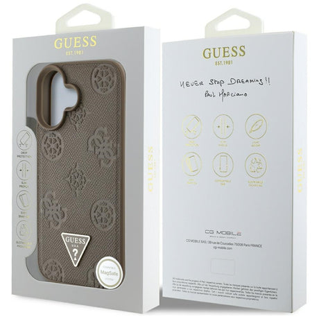 Husa de protectie Guess Peony Grained Hot Stamp Triangle MagSafe (GUHMP16SPGBTMW) compatibil cu iPhone 16, Maro