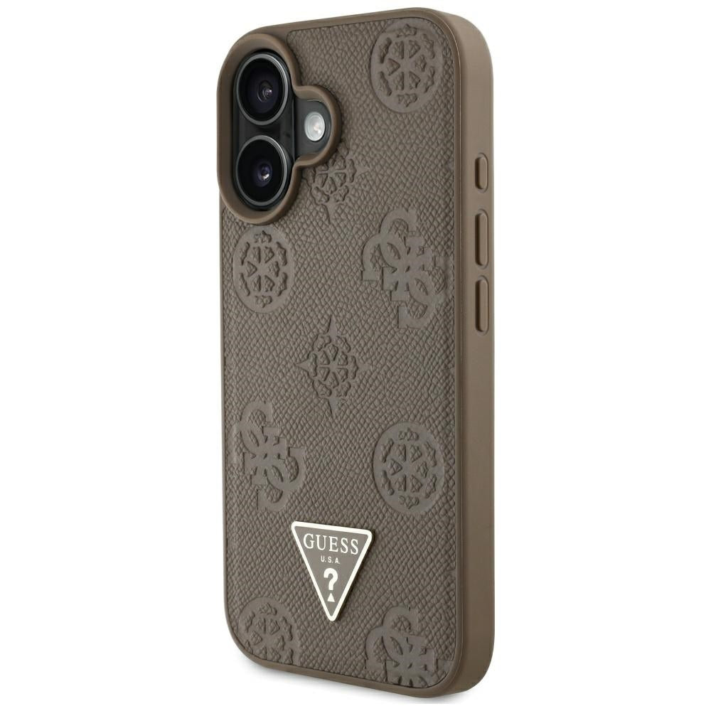 Husa de protectie Guess Peony Grained Hot Stamp Triangle MagSafe (GUHMP16SPGBTMW) compatibil cu iPhone 16, Maro
