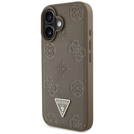 Husa de protectie Guess Peony Grained Hot Stamp Triangle MagSafe (GUHMP16SPGBTMW) compatibil cu iPhone 16, Maro