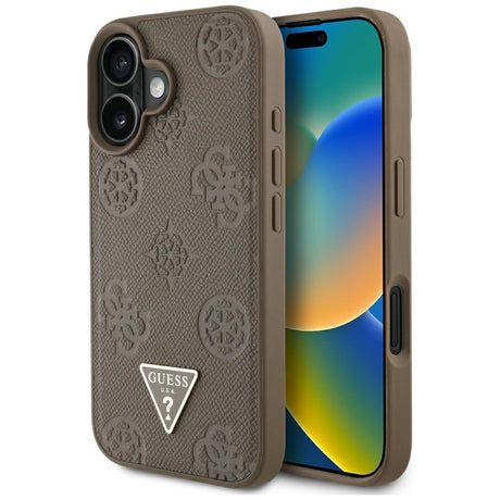 Husa de protectie Guess Peony Grained Hot Stamp Triangle MagSafe (GUHMP16SPGBTMW) compatibil cu iPhone 16, Maro