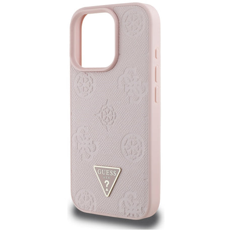 Husa de protectie Guess Peony Grained Hot Stamp Triangle MagSafe (GUHMP16LPGBTMP) compatibil cu iPhone 16 Pro, Roz