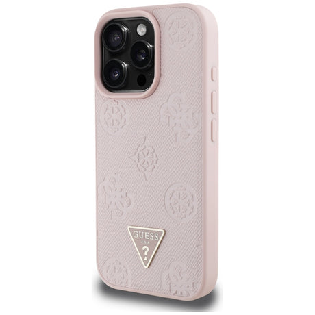 Husa de protectie Guess Peony Grained Hot Stamp Triangle MagSafe (GUHMP16LPGBTMP) compatibil cu iPhone 16 Pro, Roz