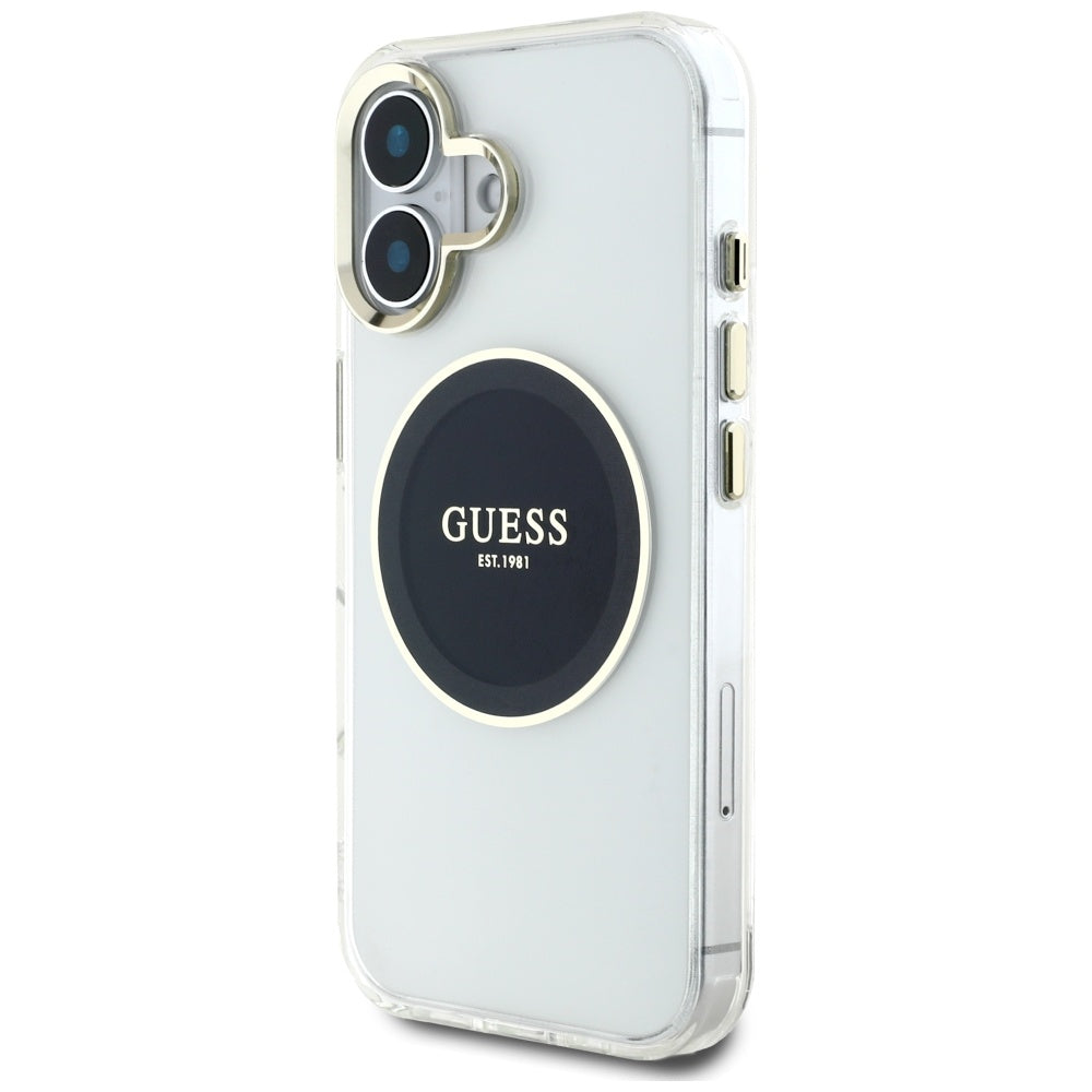 Husa de protectie Guess IML Metal Colored Circle MagSafe (GUHMP16SHTDRCEDK) compatibil cu iPhone 16, Negru