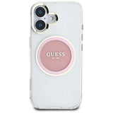 Husa de protectie Guess IML Metal Colored Circle MagSafe (GUHMP16SHTDRCEDP) compatibil cu iPhone 16, Roz