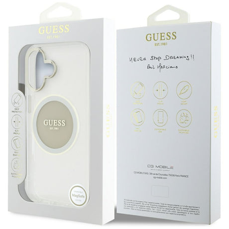 Husa de protectie Guess IML Metal Colored Circle MagSafe (GUHMP16SHTDRCEDG) compatibil cu iPhone 16, Gri
