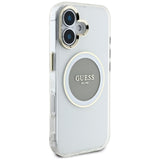 Husa de protectie Guess IML Metal Colored Circle MagSafe (GUHMP16SHTDRCEDG) compatibil cu iPhone 16, Gri
