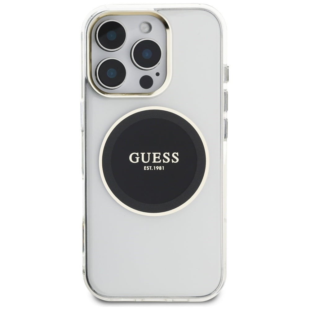 Husa de protectie Guess IML Metal Colored Circle MagSafe (GUHMP16LHTDRCEDK) compatibil cu iPhone 16 Pro, Negru